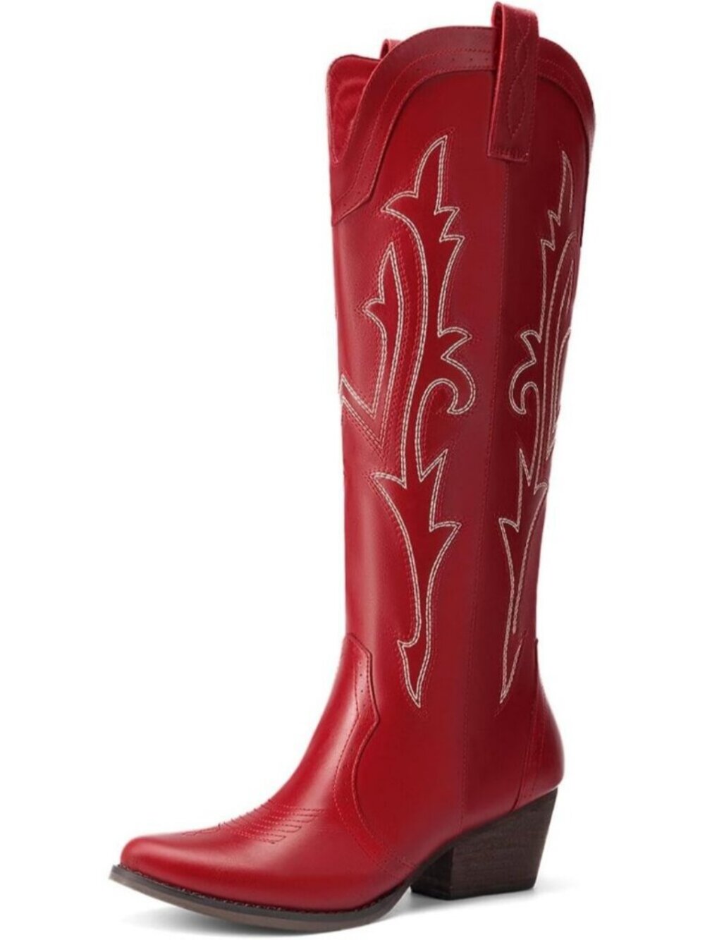 DREAM PAIRS Women's Red Cowgirl Knee High Boots Square Toe Western Side Zipper